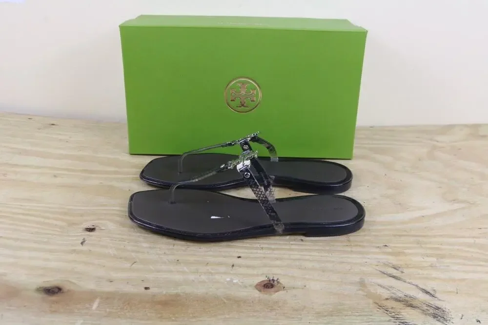 Tory Burch Sandals 10 Ash Brown Snake Print Roxanne Jelly Shoes Flats Like New